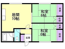 熊林マンション 2LDKの間取図画像
