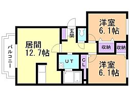 アバンフォンテーヌB 2LDKの間取図画像