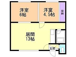 スワンマンション第2 2LDKの間取図画像