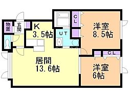 アシルA 2LDKの間取図画像
