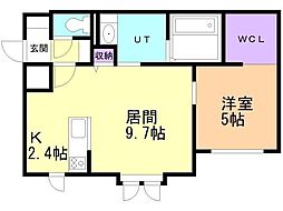 ヴェルヒュッテ旭川南4条 1LDKの間取図画像