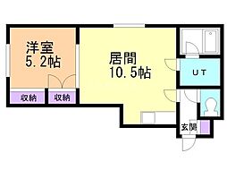West-E 1LDKの間取図画像