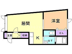 ジェミニH.R.A 1LDKの間取図画像