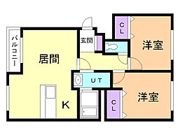 プロムナード1 2LDKの間取図画像