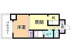 日宝ノルテ6条通弐番館 1DKの間取図画像