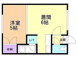 第6ハイツあおき 1DKの間取図画像