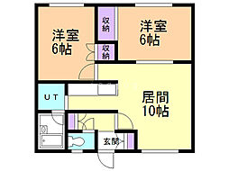 参番館マンション 2LDKの間取図画像