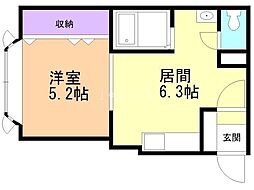 ウイング朝日 1DKの間取図画像