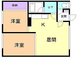 豊岡4・7コーポ3号棟 2LDKの間取図画像