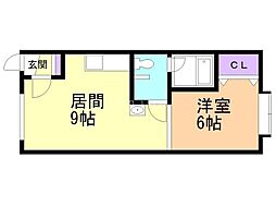 スカイハイツ大町2-2 1DKの間取図画像