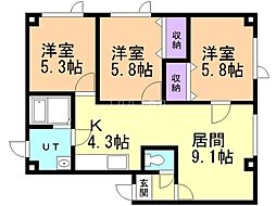 ライジングサン2000 3LDKの間取図画像