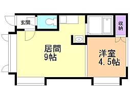 ウエストU 1DKの間取図画像