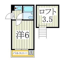 JCコーポ柏 2階1Kの間取り