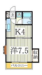 ロアール天王台壱番館 2階1Kの間取り