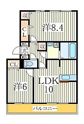 ベルレージュＢ 1階2LDKの間取り