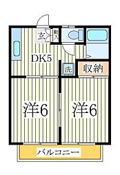 グランドハイツコタケ 2階2DKの間取り