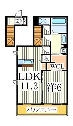 エスポワールＡ 2階1LDKの間取り