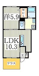 マリーパレスＣ 1階1LDKの間取り
