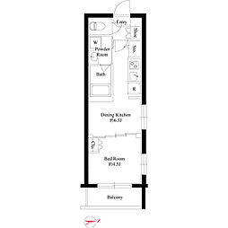 ハーモニーレジデンス新宿四谷 2階1DKの間取り