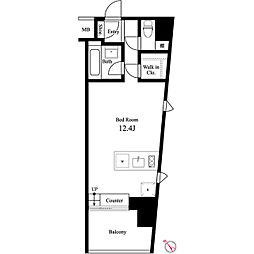 イプセ学芸大学 2階ワンルームの間取り