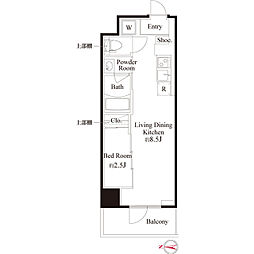 ハーモニーレジデンス東京武蔵関WESTSIDE 1LDKの間取図画像