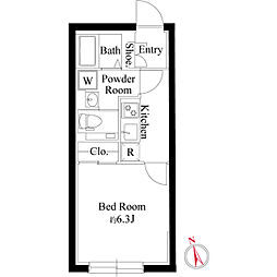 アバンティア北新宿 1Kの間取図画像