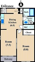 メゾン・ド・プランタンＢ 1階1LDKの間取り