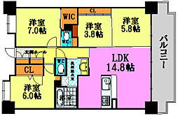 広島電鉄5系統 比治山下駅 徒歩15分の賃貸マンション 12階4LDKの間取り