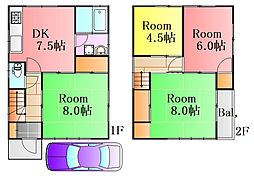 JR芸備線 戸坂駅 徒歩8分の賃貸一戸建て 4DKの間取り
