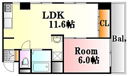 広島電鉄8系統 十日市町駅 徒歩7分の賃貸マンション 3階1LDKの間取り