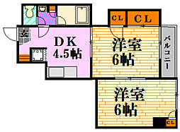 宇品川手ビル 2階2DKの間取り