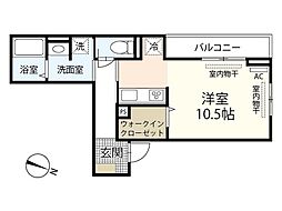 広島電鉄5系統 比治山下駅 徒歩15分の賃貸アパート 2階ワンルームの間取り