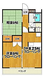 西武国分寺線 鷹の台駅 徒歩8分の賃貸アパート 1階2DKの間取り