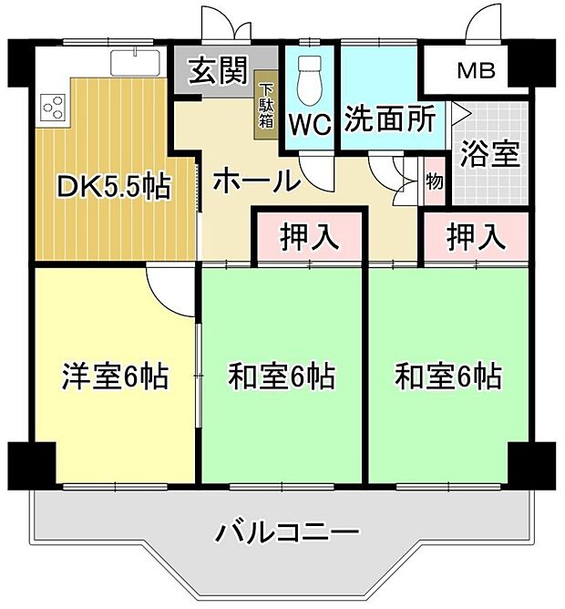 マンション嵯峨野(3DK) 5階/502の間取り