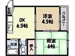 リブラン山内 3階2DKの間取り