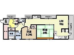 サニーハイツ川端 5階2LDKの間取り