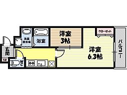 エミネンス蒲生 3階1DKの間取り