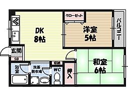 コスモ城東 4階2DKの間取り
