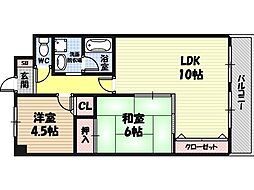 Osaka Metro長堀鶴見緑地線 横堤駅 徒歩4分の賃貸マンション 3階2LDKの間取り