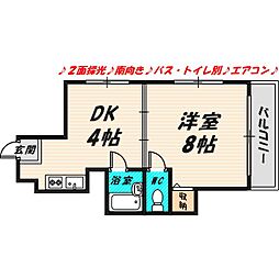 ヴィラナリー今福 4階1DKの間取り