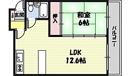 グランドールハタダ 6階1LDKの間取り