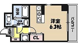 レクシア京橋 2階1Kの間取り