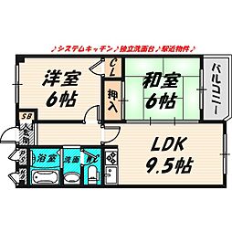 サン岩本ビル 3階2LDKの間取り