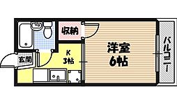 グランビルド蒲生 1Kの間取図画像