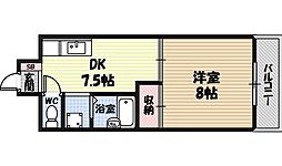 鶴見緑地ハイツ2番館 1DKの間取図画像