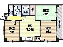 鶴見緑地ハイツ2番館 3DKの間取図画像