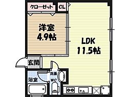 HGTコート今福 1LDKの間取図画像