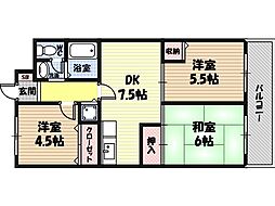 レジョンドール鶴見緑地 3DKの間取図画像