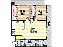リーガル大阪城東 2LDKの間取図画像
