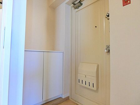 玄関にはコンパクトサイズながらシューズボックス付きです。玄関周辺もスッキリ整理できます。